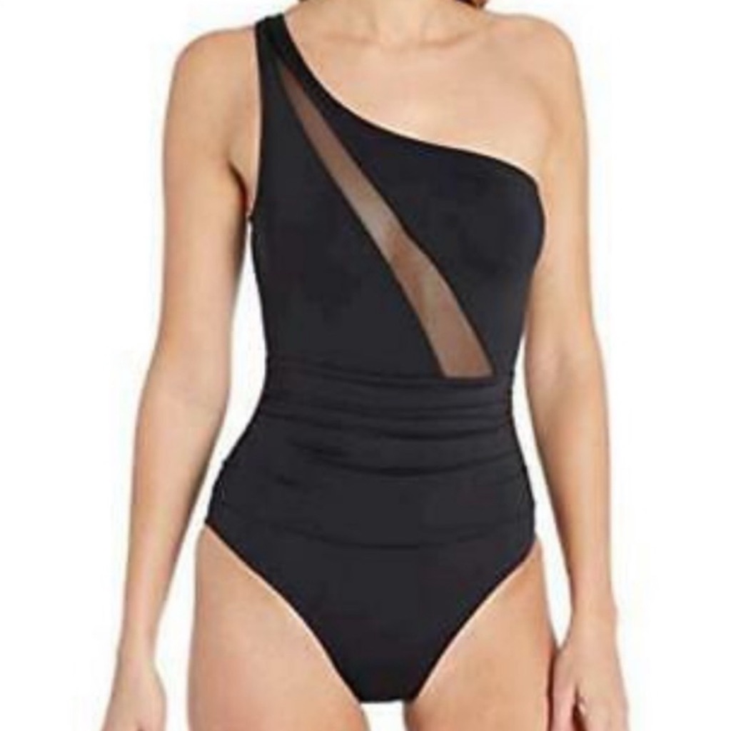 La Blanca Mesh Merizing One Shoulder Swimsuit Nwt